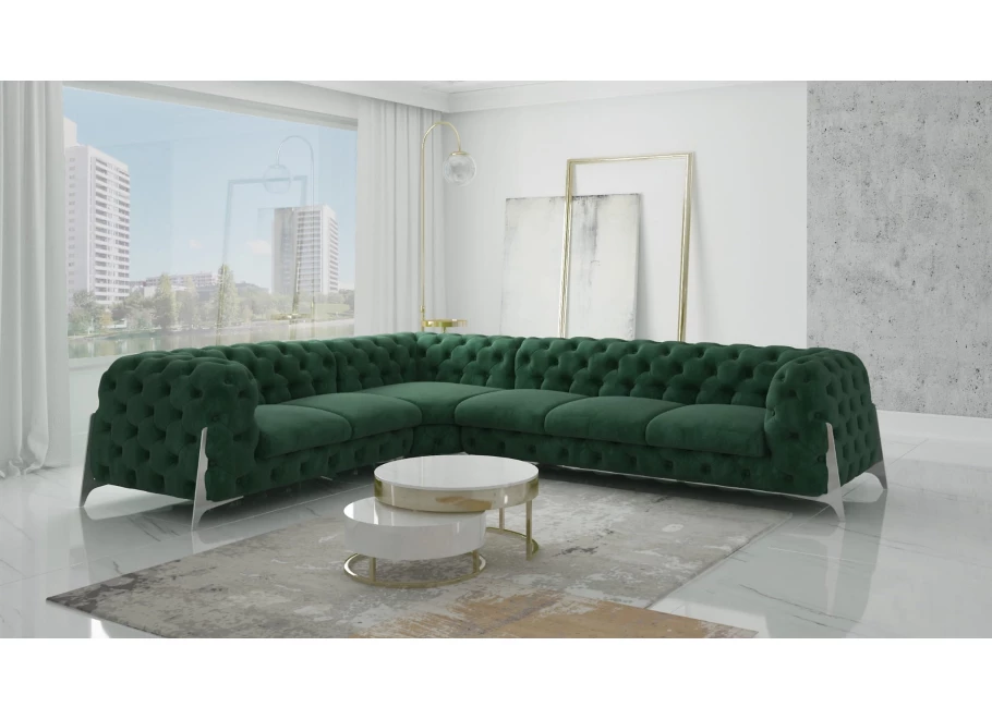 Narożnik sześcioosobowy pikowany glamour Chesterfield KALIFORNIA 2+E+3