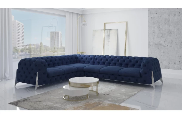 Narożnik sześcioosobowy pikowany glamour Chesterfield KALIFORNIA 2+E+3 - design i funkcjonalnosc w parze