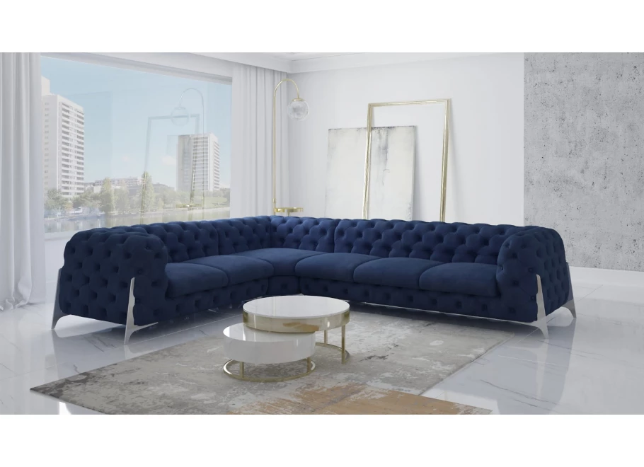 Narożnik sześcioosobowy pikowany glamour Chesterfield KALIFORNIA 2+E+3