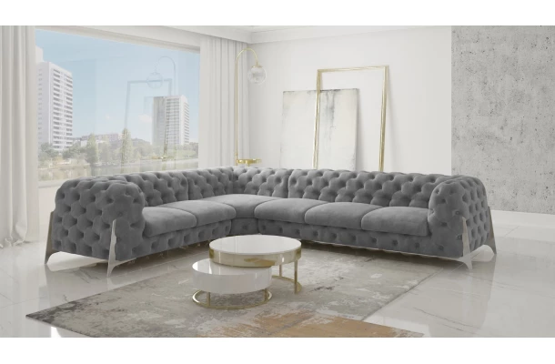 Narożnik sześcioosobowy pikowany glamour Chesterfield KALIFORNIA 2+E+3 - design i funkcjonalnosc w parze