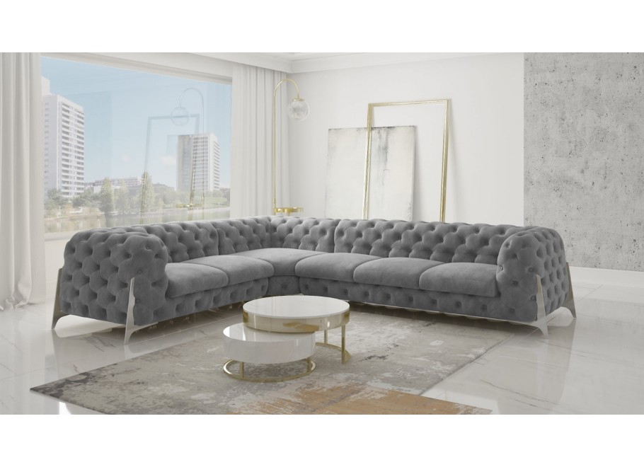 Narożnik sześcioosobowy pikowany glamour Chesterfield KALIFORNIA 2+E+3 14