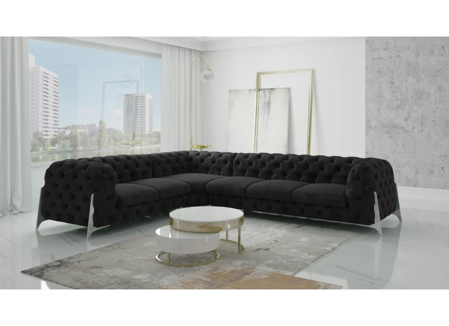 Narożnik sześcioosobowy pikowany glamour Chesterfield KALIFORNIA 2+E+3