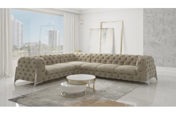 Narożnik sześcioosobowy pikowany glamour Chesterfield KALIFORNIA 2+E+3 - bok