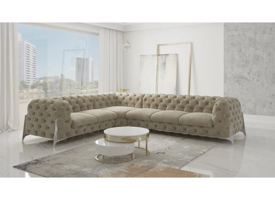Narożnik sześcioosobowy pikowany glamour Chesterfield KALIFORNIA 2+E+3