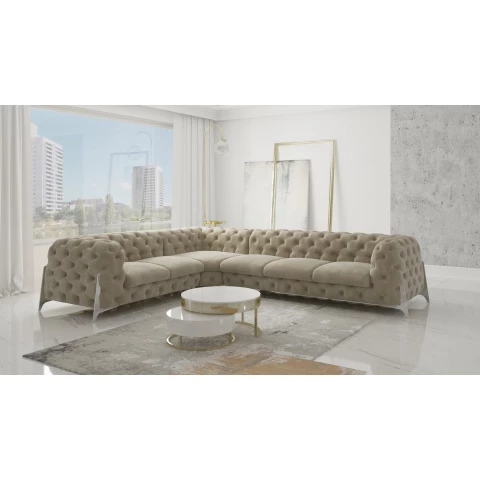 Narożnik sześcioosobowy pikowany glamour Chesterfield...