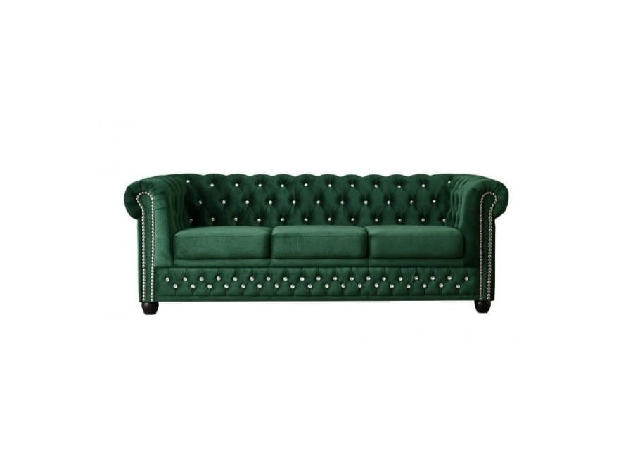 Sofa FELIX BLINK 3 Chesterfield – butelkowa zieleń, pikowania z kryształkami