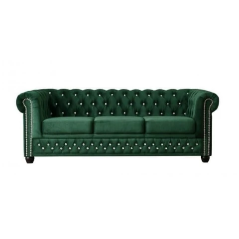 Sofa FELIX BLINK 3 Chesterfield – butelkowa zieleń, pikowania z kryształkami