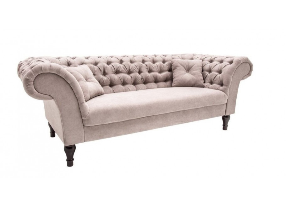 Szara sofa trzyosobowa Chesterfield PORTO – elegancka i wygodna do salonu