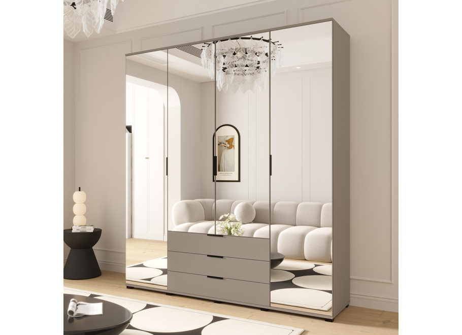 Szafa uchylna czterodrzwiowa z szufladami i lustrem na wymiar Aria 2