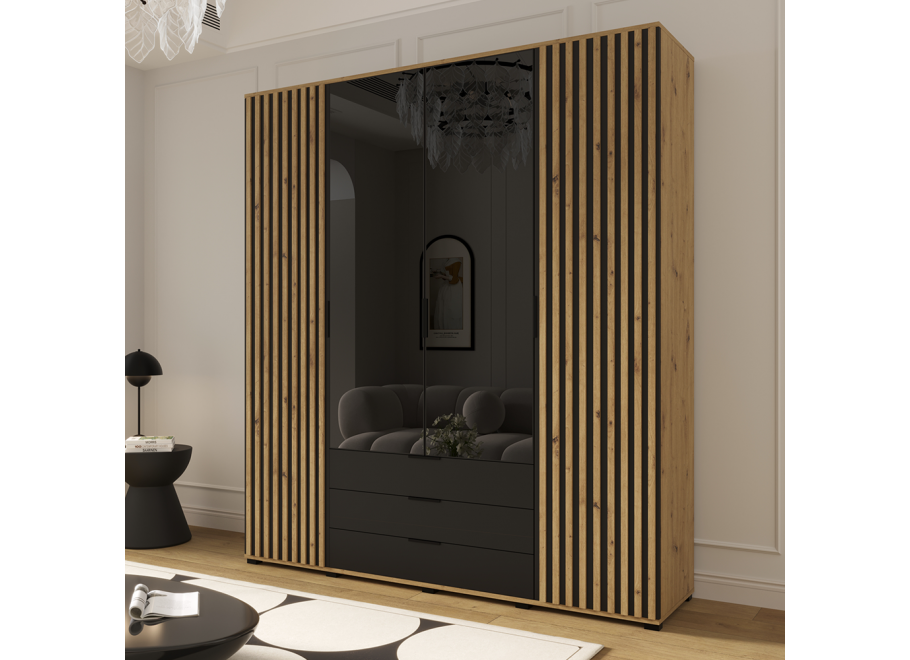 Szafa uchylna czterodrzwiowa z szufladami i lamelami na wymiar Zoya 2