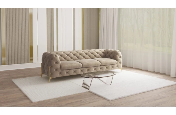 Sofa trzyosobowa pikowana glamour Chesterfield TEO HIGH 3 - sofy