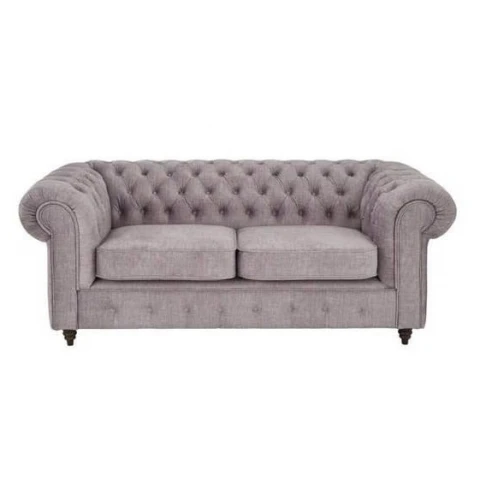 Jasnoszara sofa dwuosobowa VALENCIA – pikowana Chesterfield