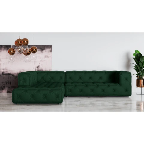 Elegancki narożnik BENTLEY butelkowa zieleń – mebel do pokoju dziennego