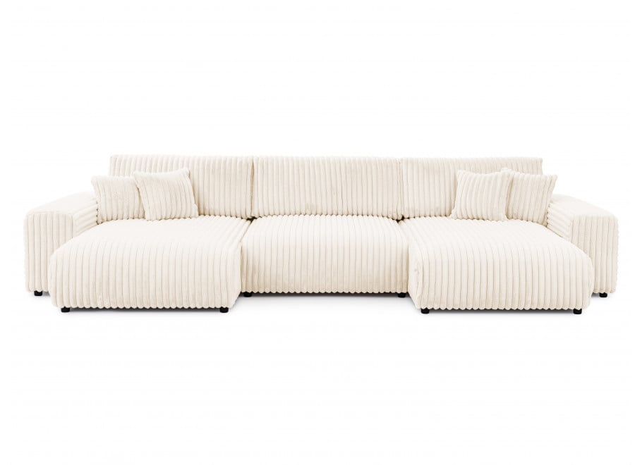 Narożnik Nubo jasny beż – narożnik U z funkcją spania w futerkowej tkaninie sztruksowej 4