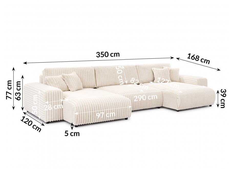 Narożnik Nubo jasny beż – narożnik U z funkcją spania w futerkowej tkaninie sztruksowej 5