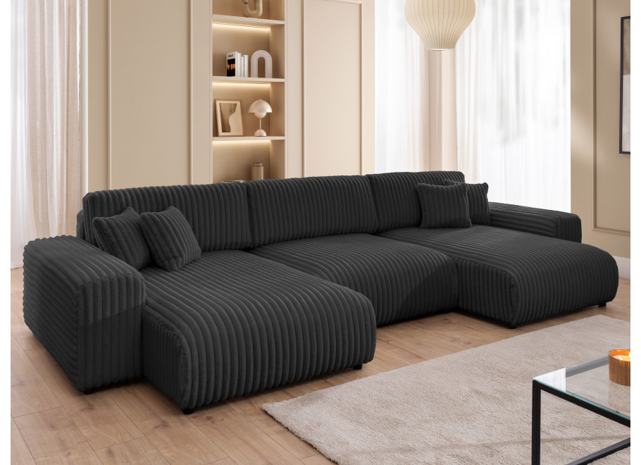 Narożnik Nubo grafit – nowoczesny narożnik U z funkcją spania w futerkowej tkaninie 5