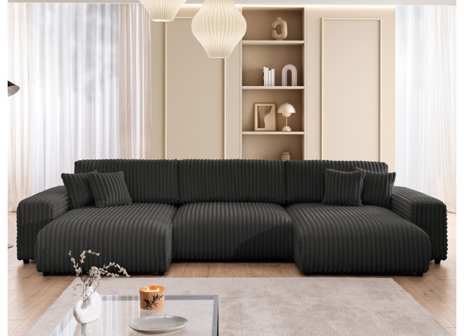 Narożnik Nubo grafit – nowoczesny narożnik U z funkcją spania w futerkowej tkaninie 6