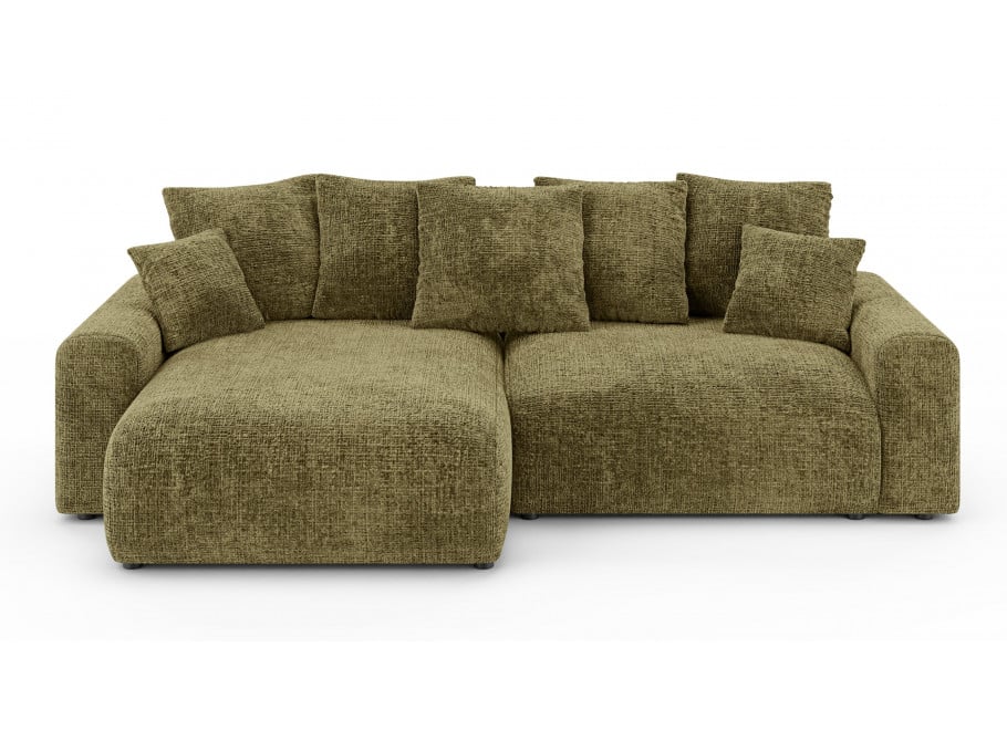 Narożnik Cleo small w kolorze ciemnej oliwki – czteroosobowy narożnik z funkcją spania