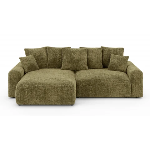 Narożnik Cleo small w kolorze ciemnej oliwki – czteroosobowy narożnik z funkcją spania