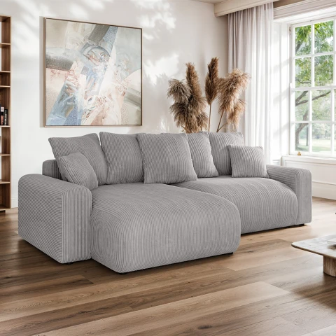 Cleo small szary sztruks – komfortowy narożnik z funkcją spania do salonu