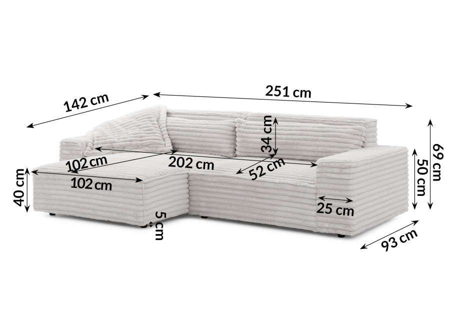 Wygodny narożnik Ravello czteroosobowy – uniwersalny jasnoszary sztruks 2