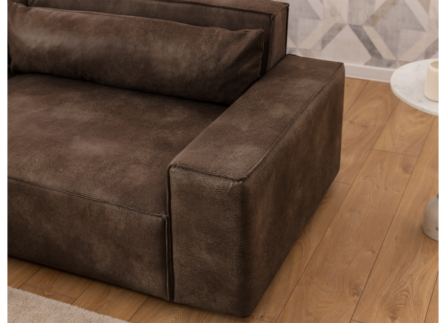 Narożnik czteroosobowy Ravello jasnobrązowy – wygodny narożnik w ekoskórze z poduszkami 5