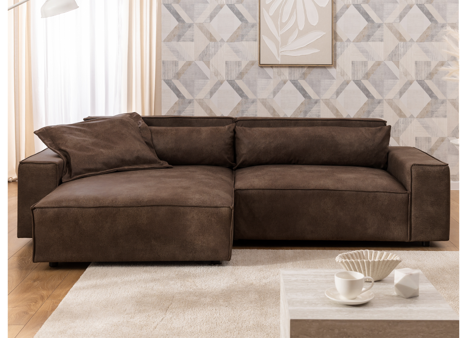 Narożnik czteroosobowy Ravello jasnobrązowy – wygodny narożnik w ekoskórze z poduszkami 9