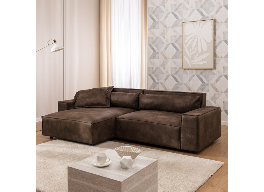 Narożnik czteroosobowy Ravello jasnobrązowy – wygodny narożnik w ekoskórze z poduszkami