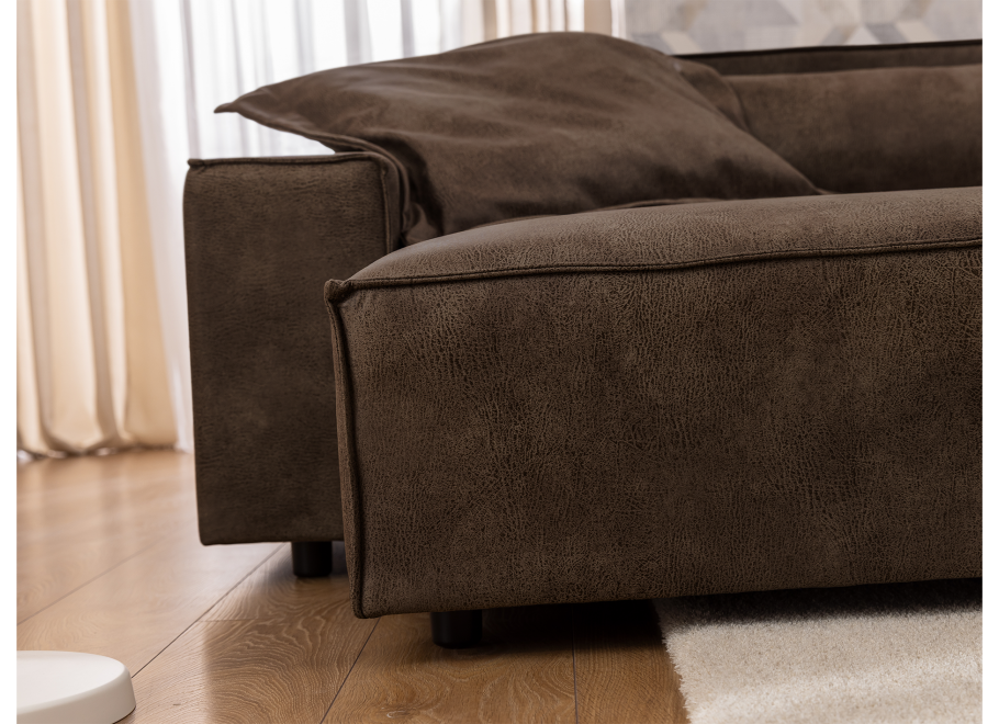 Narożnik czteroosobowy Ravello jasnobrązowy – wygodny narożnik w ekoskórze z poduszkami 8