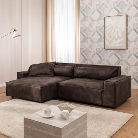 Narożnik czteroosobowy Ravello ciemnobrązowy – wygodny narożnik w ekoskórze