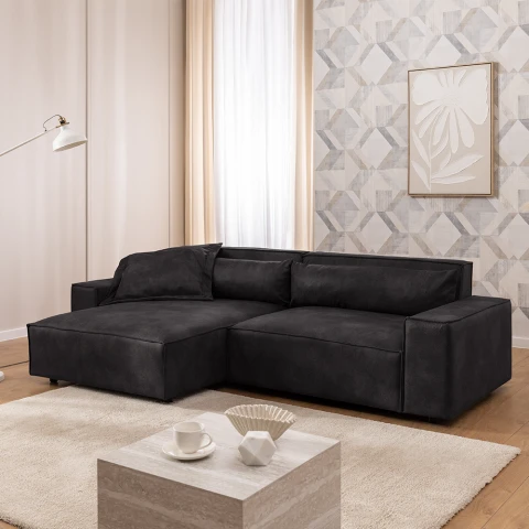 Narożnik czteroosobowy Ravello antracyt – wygodny narożnik w imitacji skóry z poduszkami