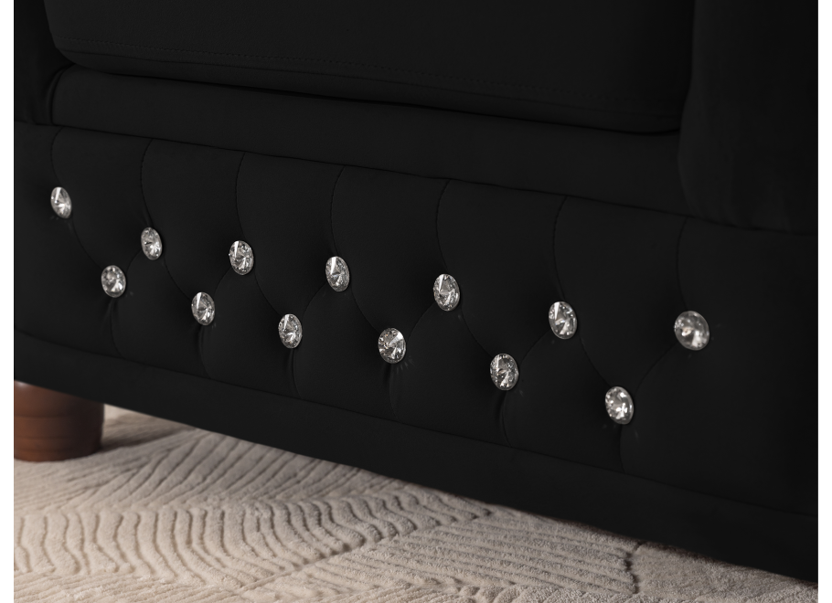 Czarny narożnik Chesterfield FELIX BLINK 3+E+2 pikowany z kryształkami i funkcją spania 5