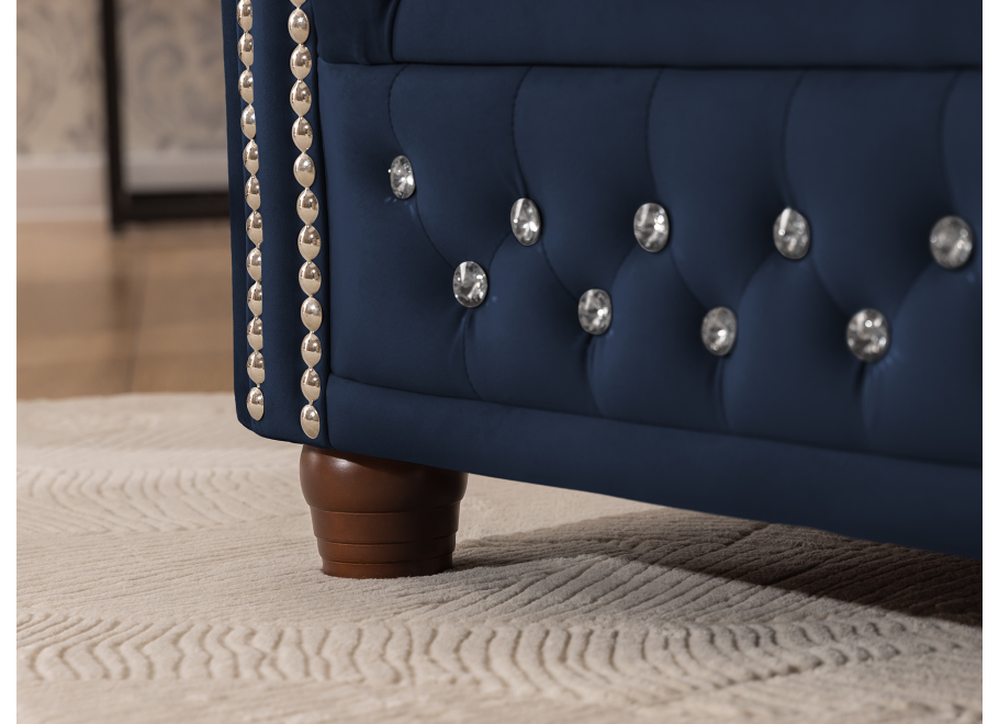 Granatowy narożnik Chesterfield z funkcją spania FELIX BLINK z Kryształkami 3+E+2 9