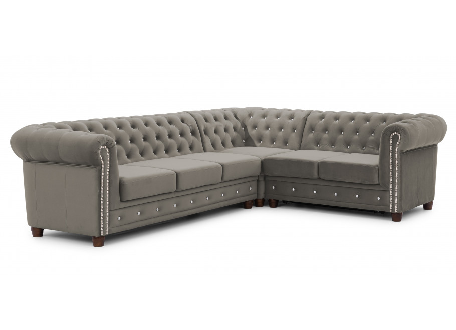 Elegancki narożnik Chesterfield 3+E+2 szary z kryształkami Felix blink - Riviera 91