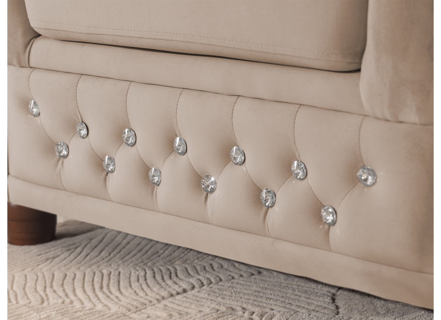 Beżowy narożnik sześcioosobowy Chesterfield FELIX BLINK z kryształkami 3+E+2 4