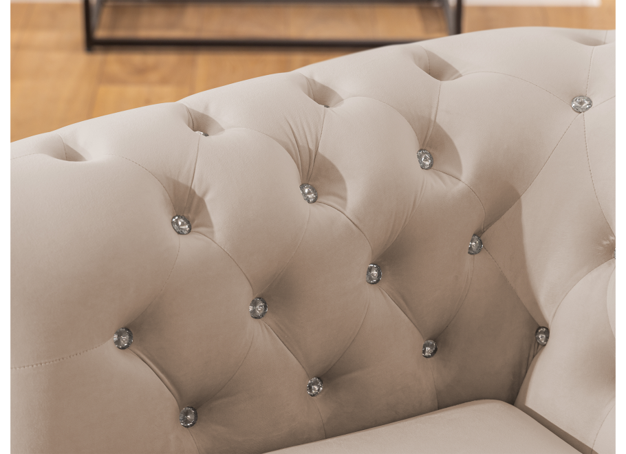 Beżowy narożnik sześcioosobowy Chesterfield FELIX BLINK z kryształkami 3+E+2 6