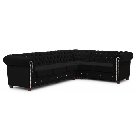 Narożnik Chesterfield FELIX BLINK 3+E+2 czarny welur elegancki do salonu