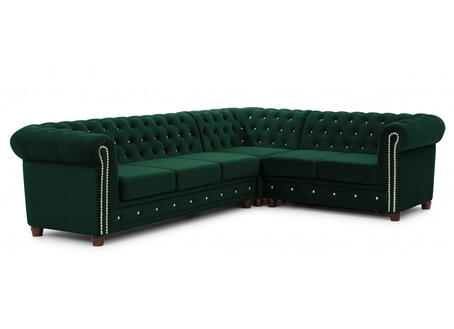 Narożnik pikowany Chesterfield FELIX BLINK 3+E+2 butelkowa zieleń do salonu 2