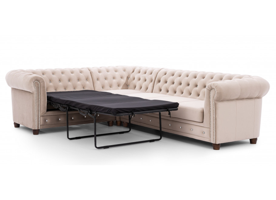 Narożnik sześcioosobowy pikowany Chesterfield FELIX BLINK 2+E+3 z funkcją spania 1
