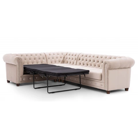 Narożnik sześcioosobowy pikowany Chesterfield FELIX BLINK 2+E+3 z funkcją spania