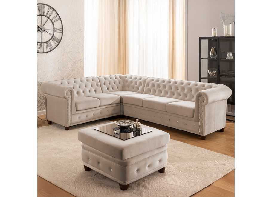 Beżowy narożnik pikowany Chesterfield FELIX BLINK 2+E+3 z funkcją spania – elegancki i wygodny - Riviera 21