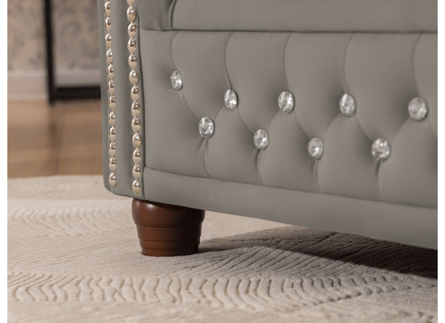 Szary narożnik sześcioosobowy Chesterfield FELIX BLINK 2+E+3 – pikowany z funkcją spania 6