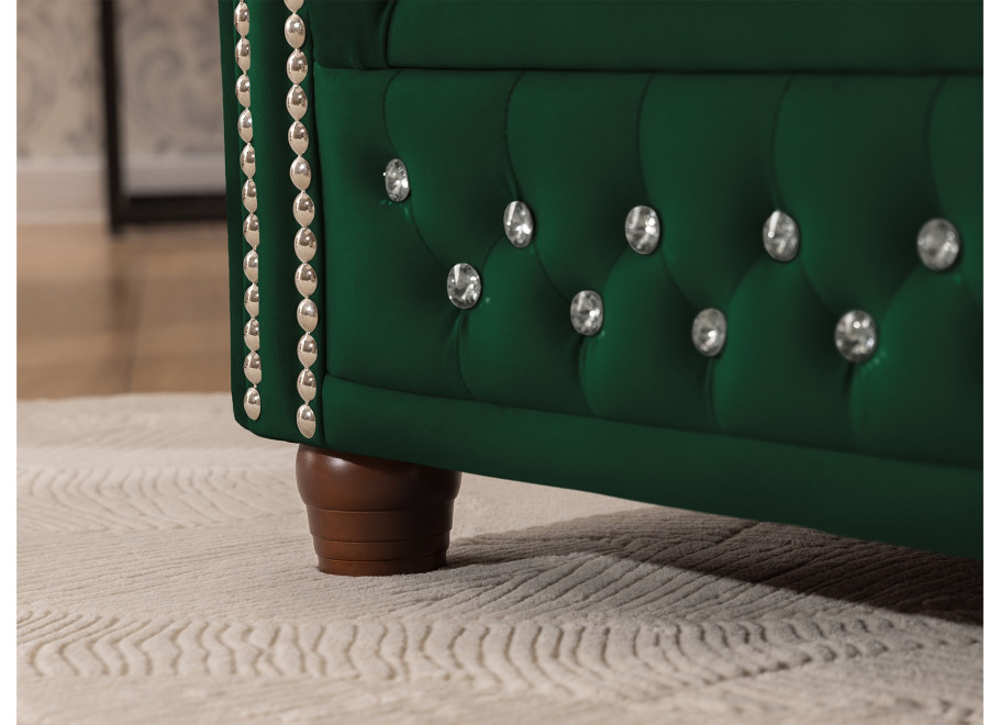 Narożnik Chesterfield FELIX BLINK 2+E+3 w butelkowej zieleni – pikowany z kryształkami i funkcją spania 8