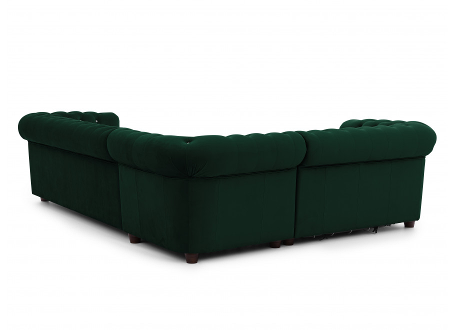 Narożnik Chesterfield FELIX BLINK 2+E+3 w butelkowej zieleni – pikowany z kryształkami i funkcją spania 10