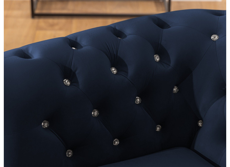 Granatowy narożnik Chesterfield FELIX BLINK 2+E+3 – pikowany sześcioosobowy model z kryształkami 5