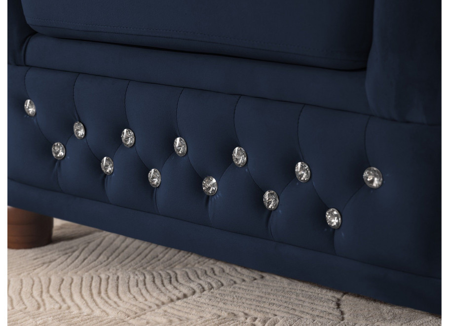 Granatowy narożnik Chesterfield FELIX BLINK 2+E+3 – pikowany sześcioosobowy model z kryształkami 6