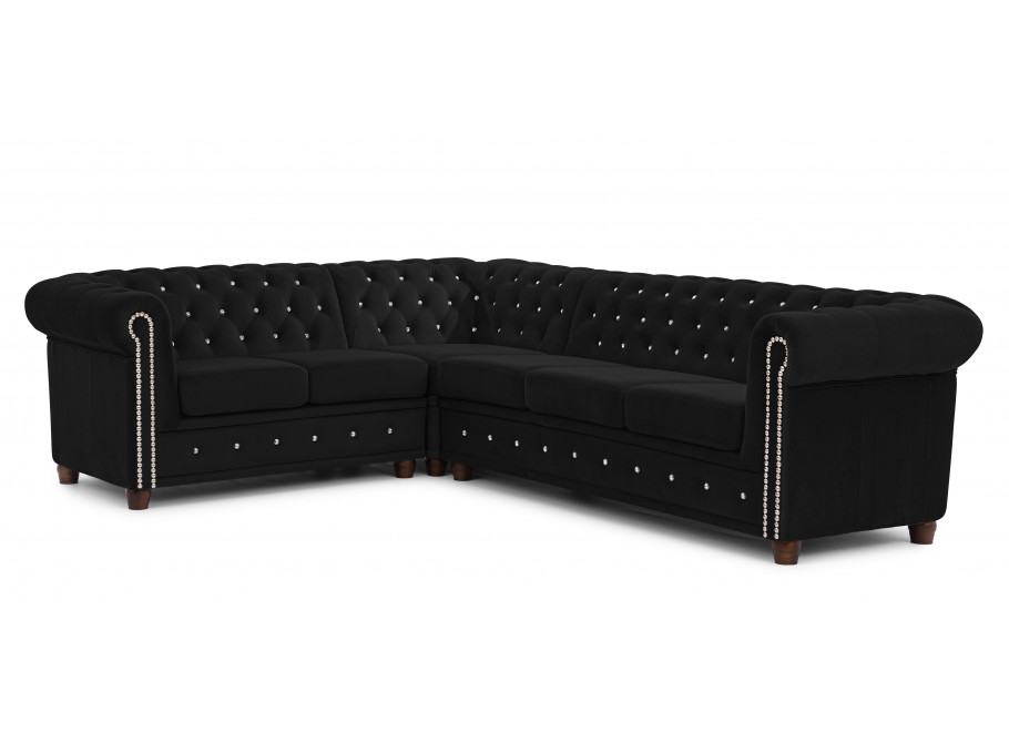 Czarny narożnik Chesterfield FELIX BLINK 2+E+3 – pikowany, elegancki z kryształkami 2