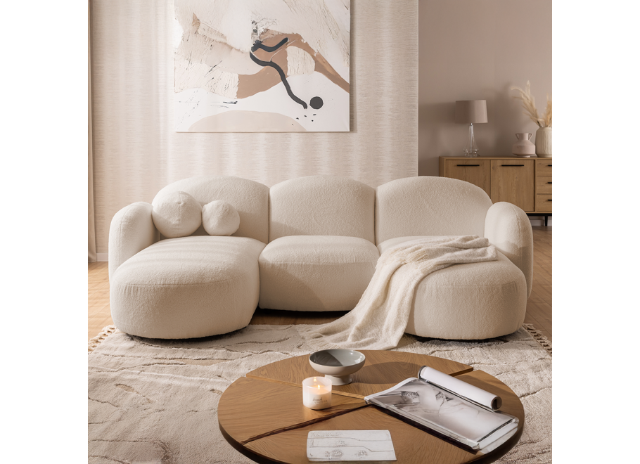 Narożnik pięcioosobowy Bloop U-kształtny z ozdobnymi poduszkami beżowy boucle