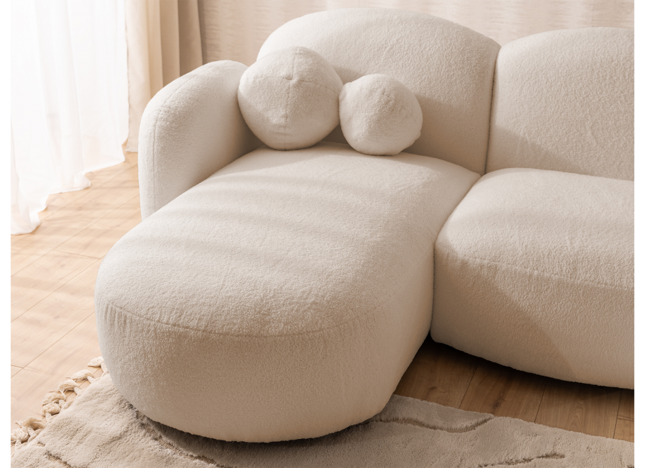 Narożnik pięcioosobowy Bloop U-kształtny z ozdobnymi poduszkami beżowy boucle 3