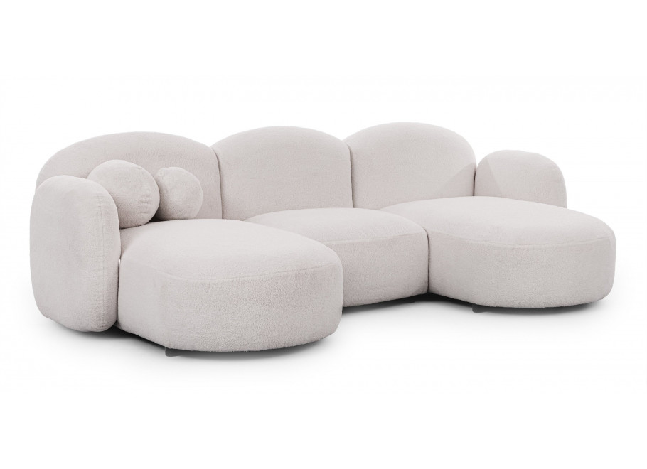 Narożnik pięcioosobowy Bloop U z ozdobnymi poduszkami biały boucle 2